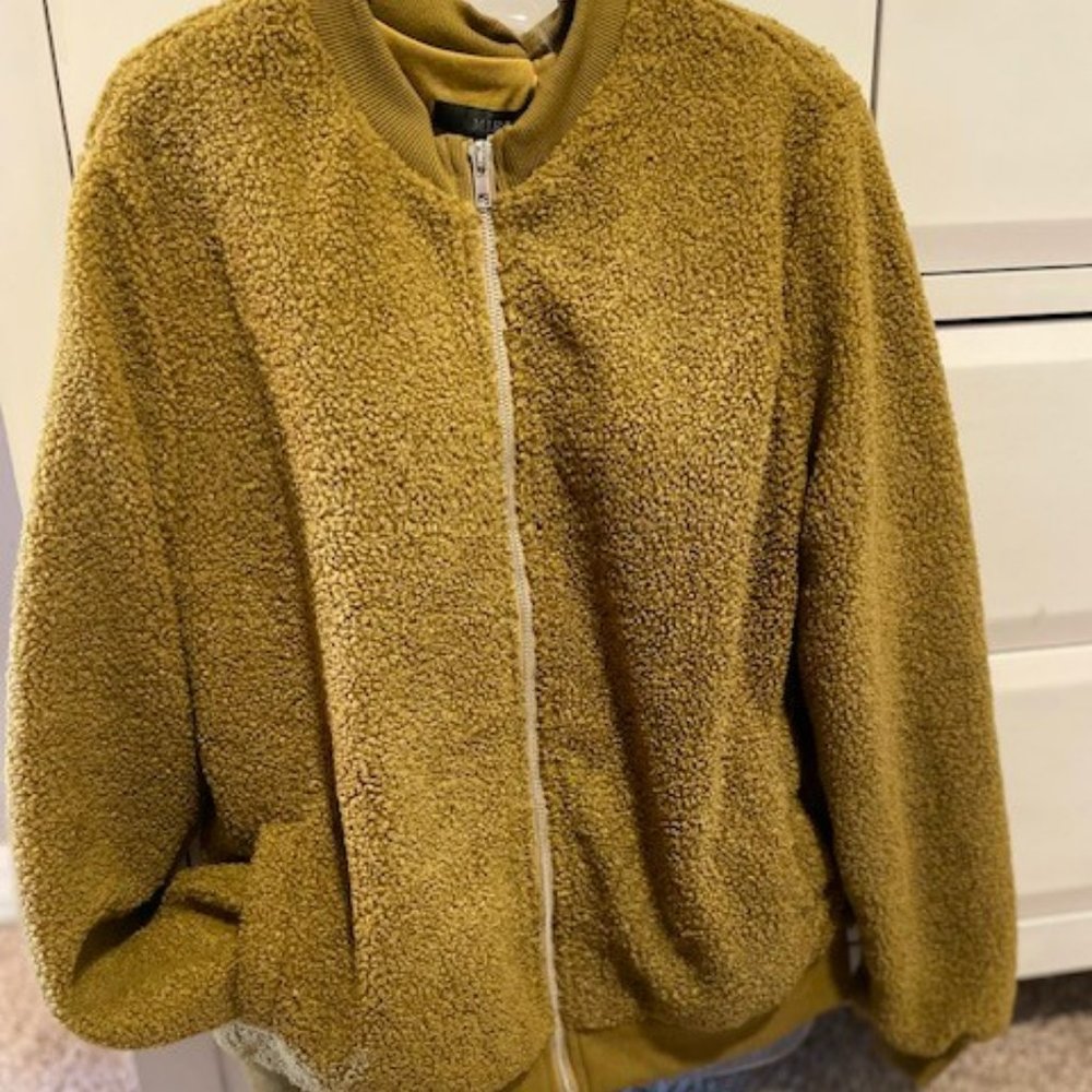 Chenille Mustard Seed Color Zip Up Jacket